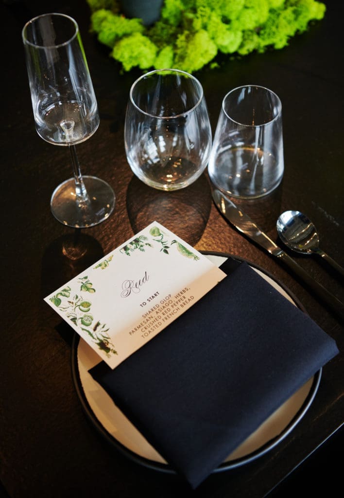 The chic place settings for the Teak Tearoom debut (Photo by Jonathan Zizzo)