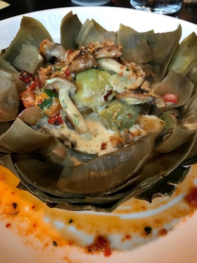 Crawfish stuffed artichoke bottom at Backstreet Cafe