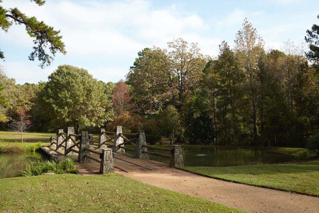 The bridges and porches were made from felled cedar trees from the property. (Photo by Tria Giovan)