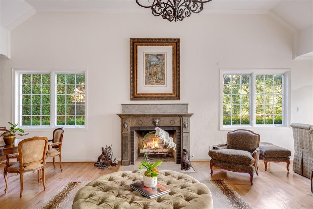 One of two fireplaces at 4415 Gloster Road in Preston Hollow. 