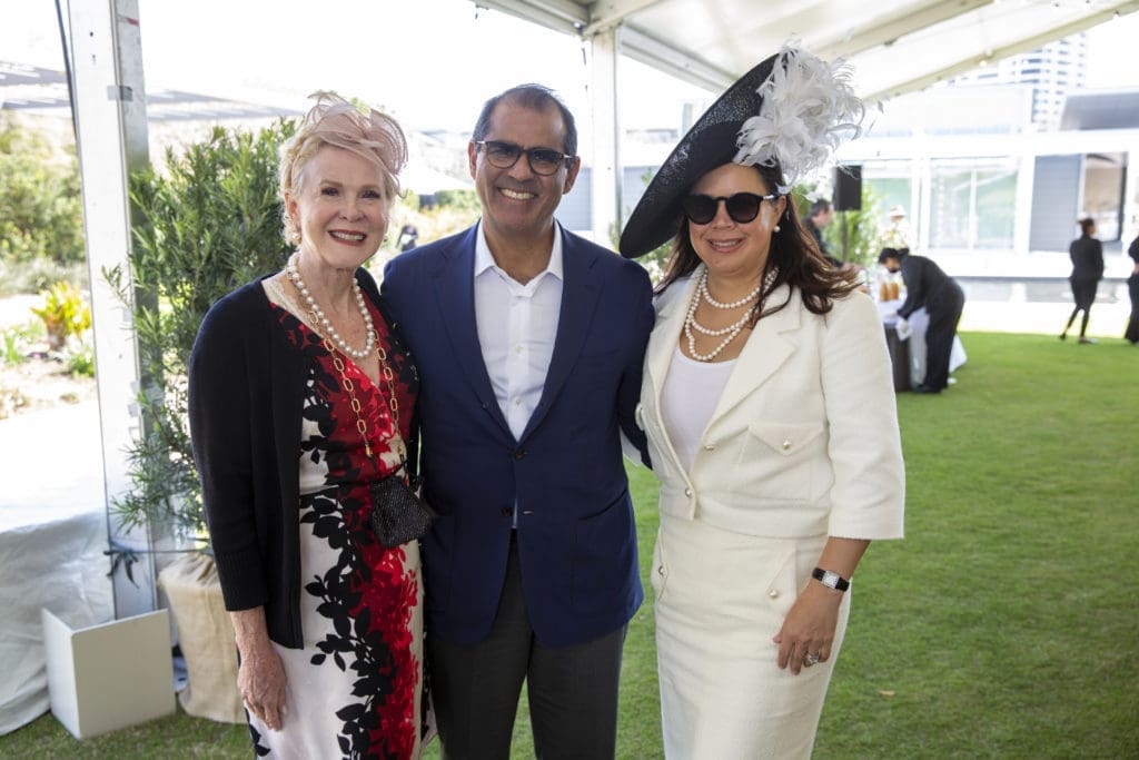 Laura & Vineet Bhatia, Brittney Tribble at Hermann Park Conservancy's Hats in the Park luncheon (Photo by Jenny Antill)