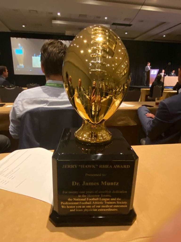 The trophy presented to Dr. Jim Muntz as the best NFL team physician of the year. (Courtesy photo)