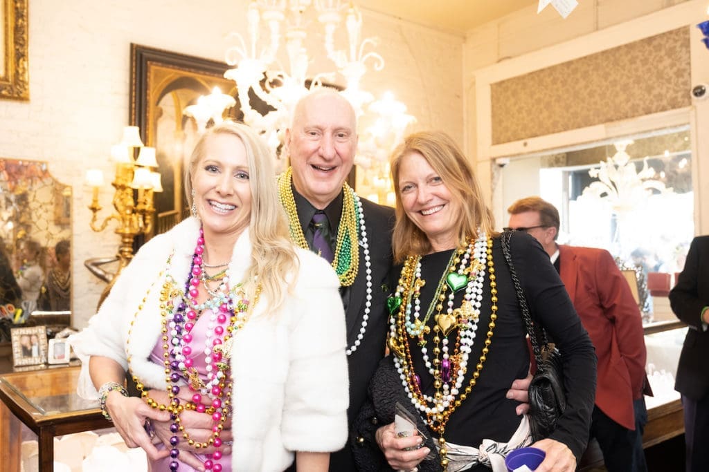 Lauri & Tracy Krohn, Mary Claire Conwill at the Krewe of Hermes walking parade watch party at Valobra Master Jewelers (Photo by Daniel Ortiz)