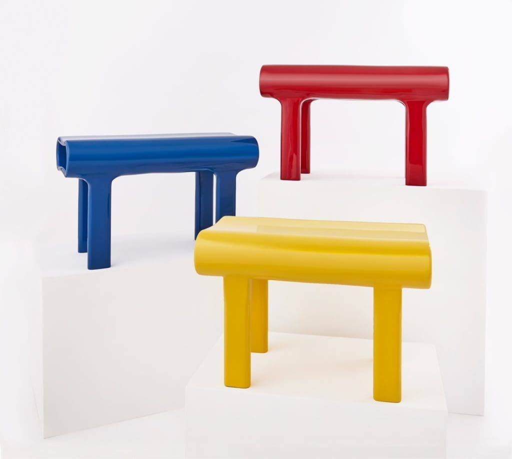Martin Zelonky's benches in buoyant, primary hues come to The Halles this spring presented by North Carolina-based Mill Collective making its Round Top and Texas debut. 