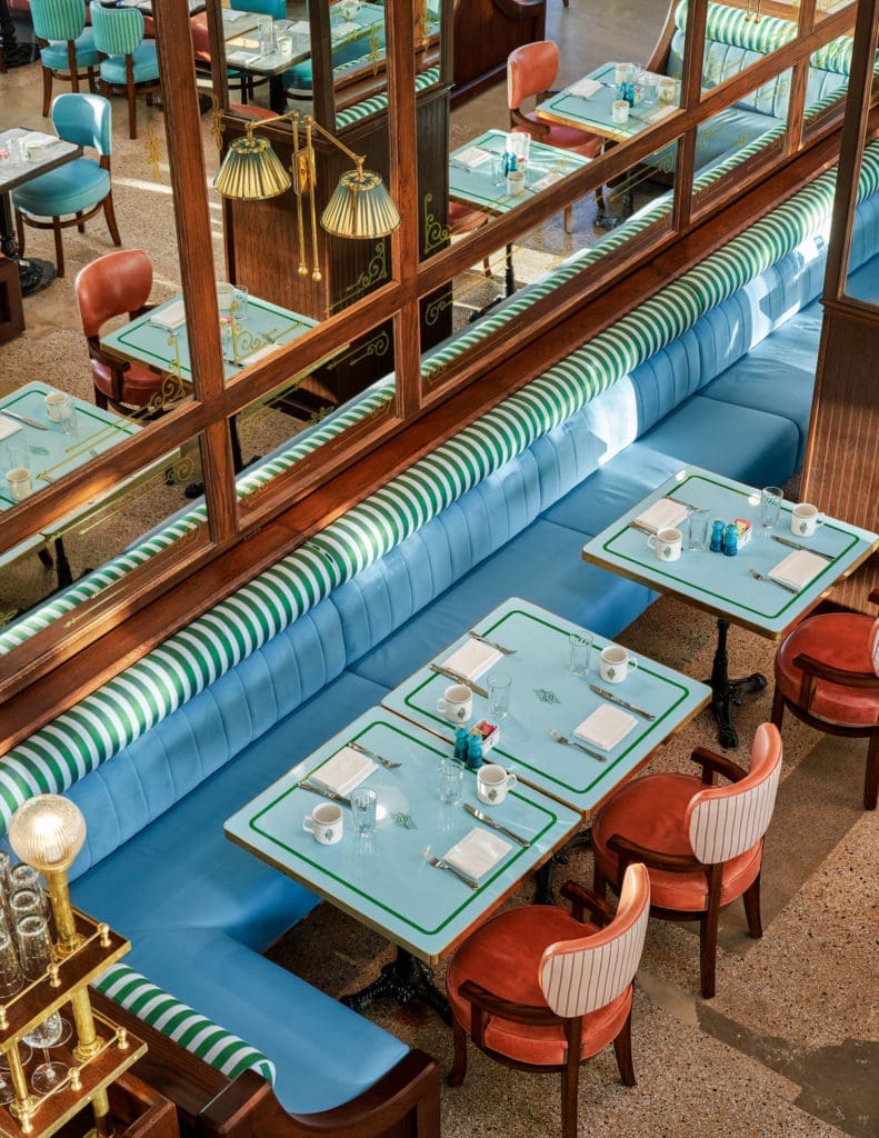 A prime corner both wrapped in Ken Fulk's signature whimsical style. (photo by Nathan Schroder)