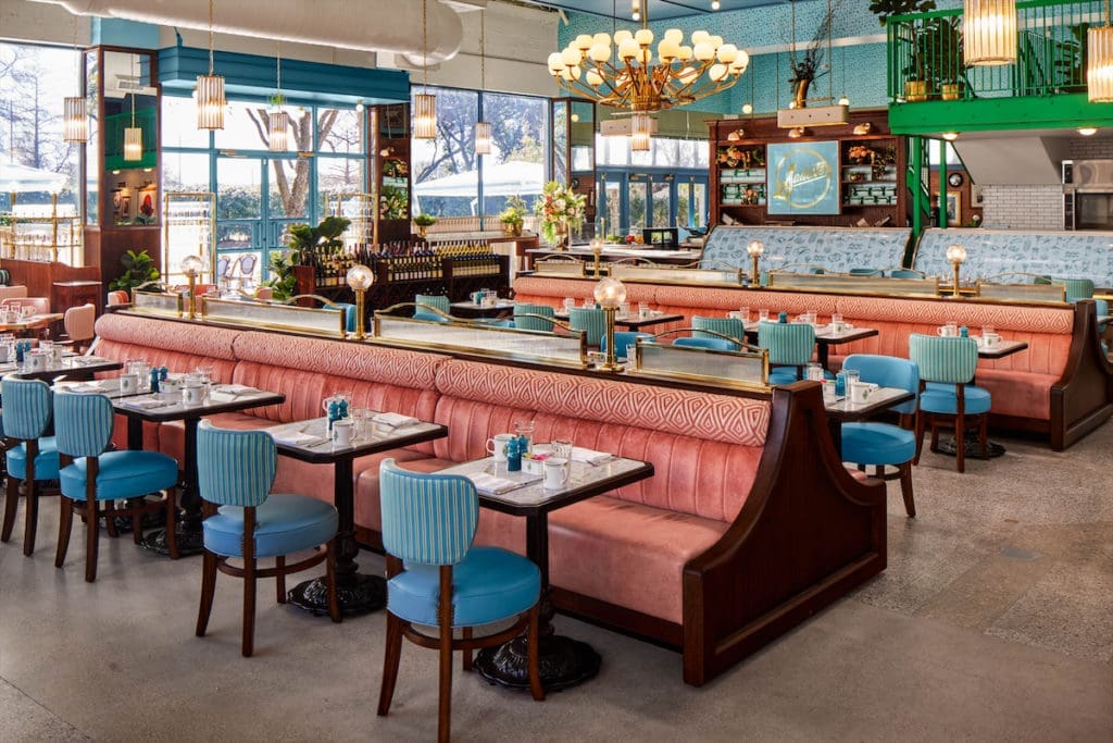 Lauded designer Ken Fulk has designed all five Sadelle’s location, but each has a different vibe in terms of colors and textures that reflect its city. (photo by Nathan Schroder)