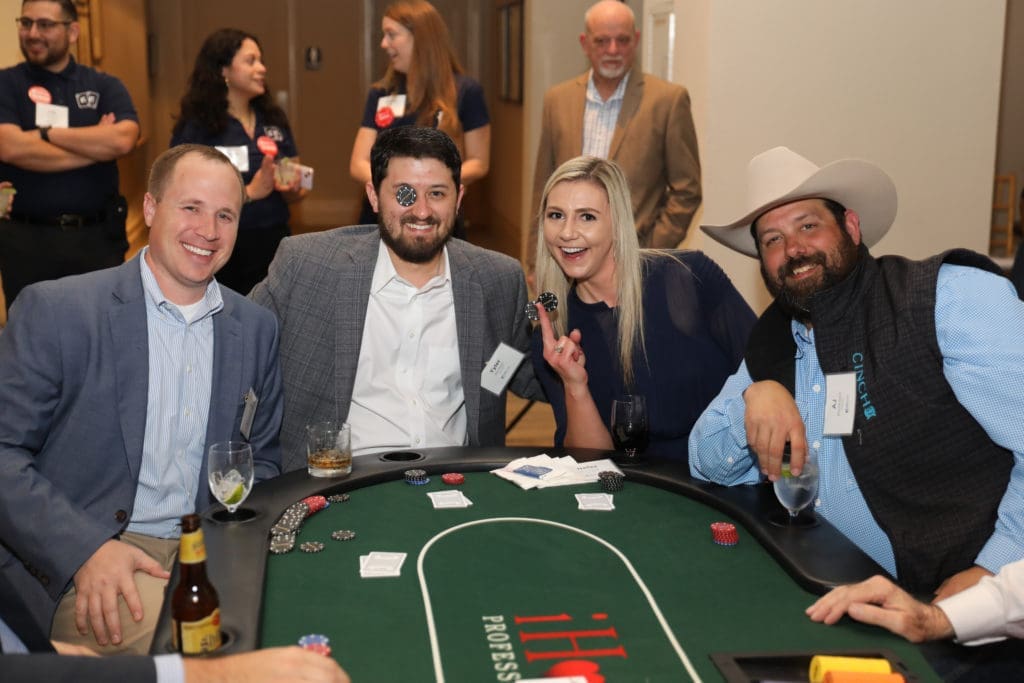 Jarrod Farmer, Tyler Brinkley, Hailee Browning, AJ Boudreaux at the Oil & Gas Texas Hold 'Em tournament  (Photo by Priscilla Dickson)