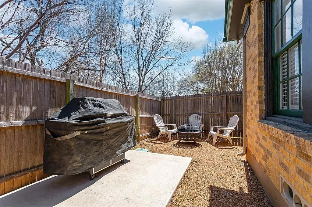 A cozy corner for a firepit in East Dallas. 