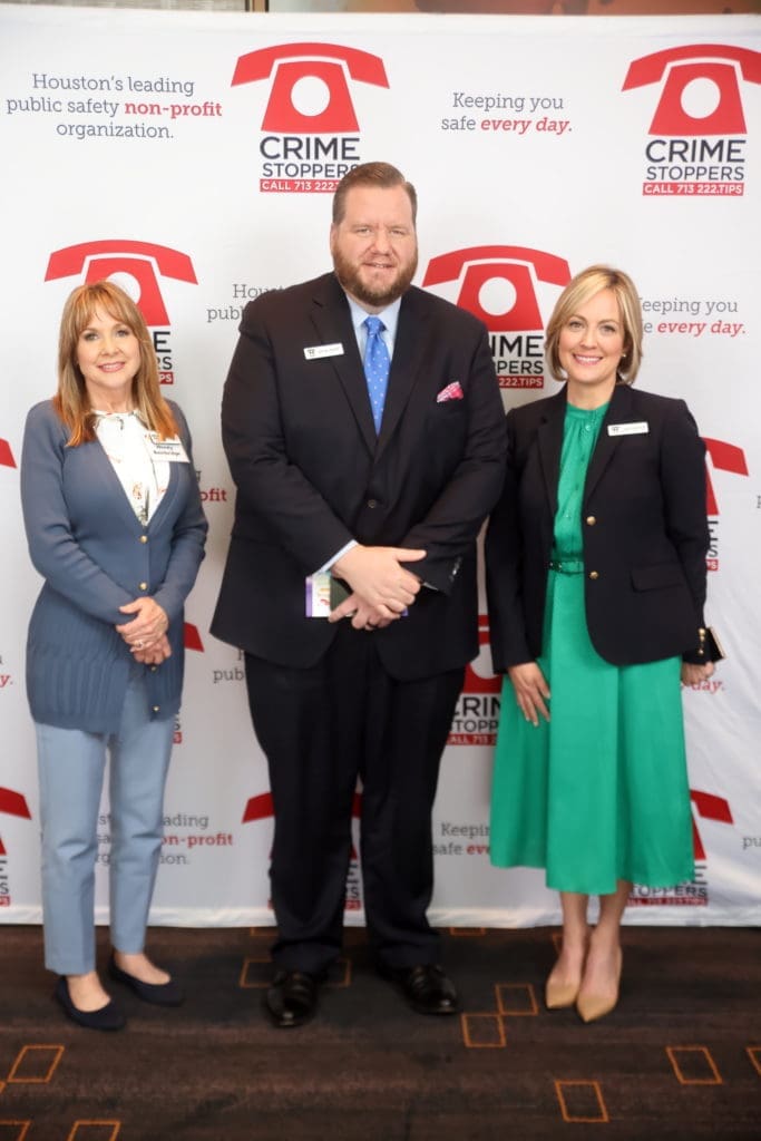 Crime Stoppers board member Wendy Baimbridge, baord chair Justin Vickery and vice chair Lindsay Aronstein at the Houston's Heroes luncheon (Photo by Quy Tran)