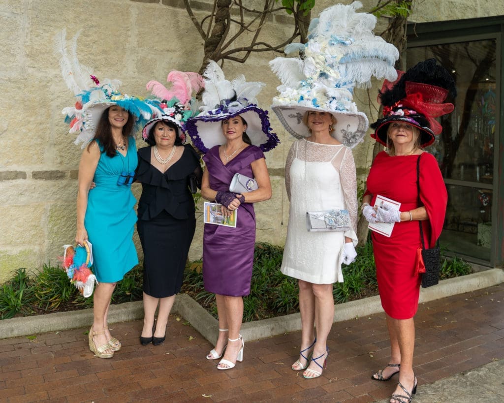 Some of the team of the winners of the Group Hat Category Best Group Hats: "Dallas Dynasty" Dallas Arboretum. Tanya Zielinski, Debbie McKeever, Beth Stark, Laura Holden, Kelly De Kort (photo courtesy Danny Campbell)