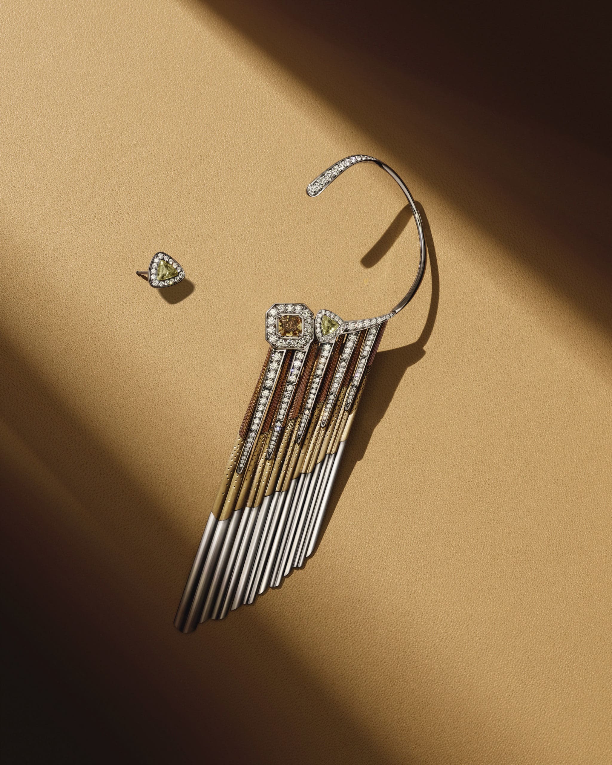De Beers Jewellers introduces Alchemist of Light, the famed house's newest high jewelry collection, on view in the Galleria boutique through Saturday. Here, Atomique.