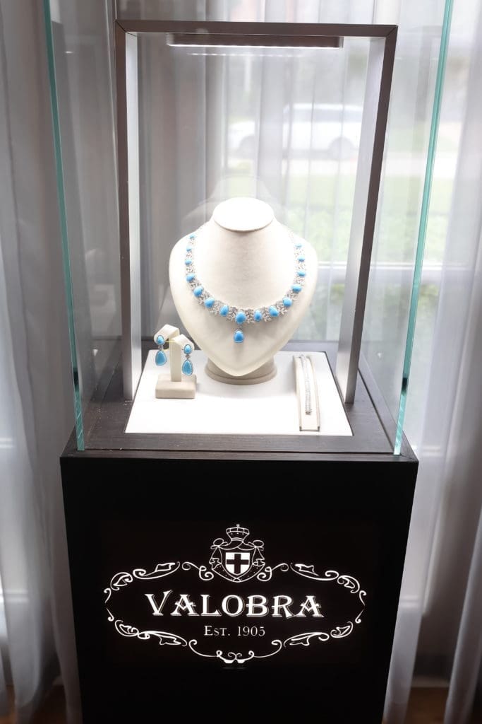 Turquoise and diamonds from Valobra Master Jewelers collection on display at the spring luncheon féte. (Photo by Quy Tran)