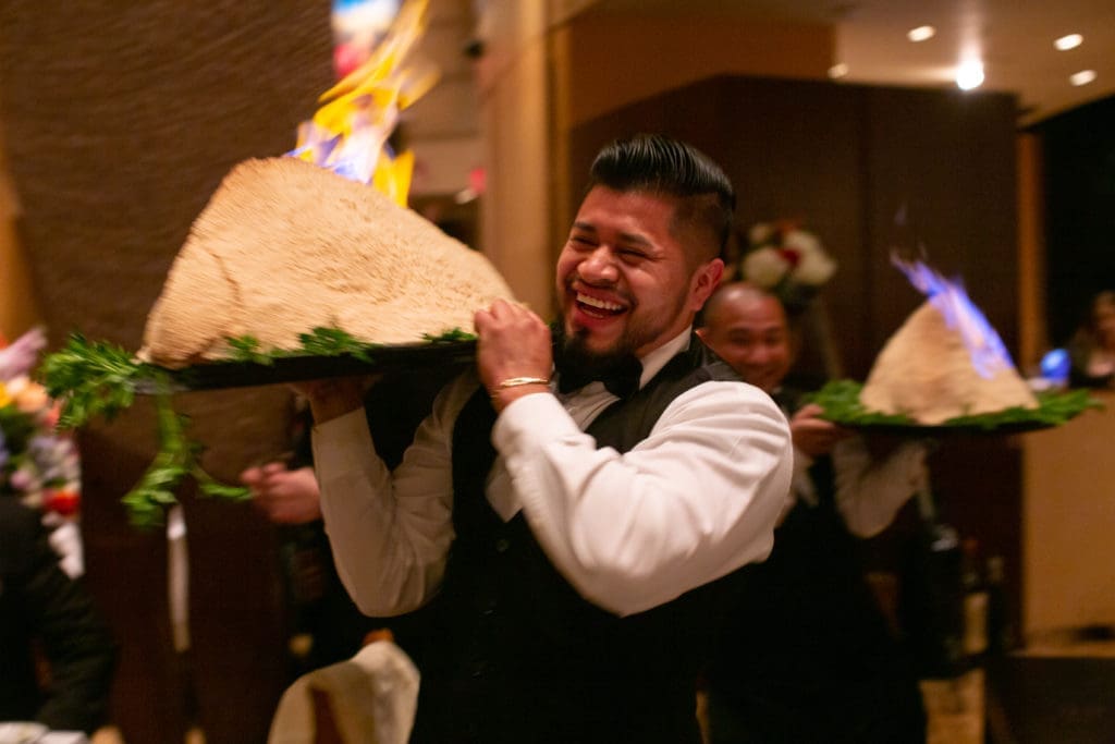 The flaming salt-crusted snapper paraded through the dining room at Tony's (Photo by Andrew Hemingway)