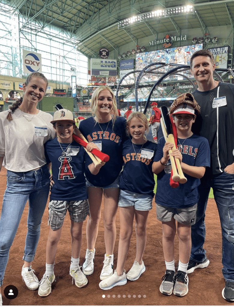 Mackenzie Fuller, Cohen Fuller, Chandler Fuller, Cassie Fuller, Creed Fuller and Clay Fuller enjoyed a special baseball day thanks to Alex Bregman and Mike Trout. (@Mackenzie.Fuller)