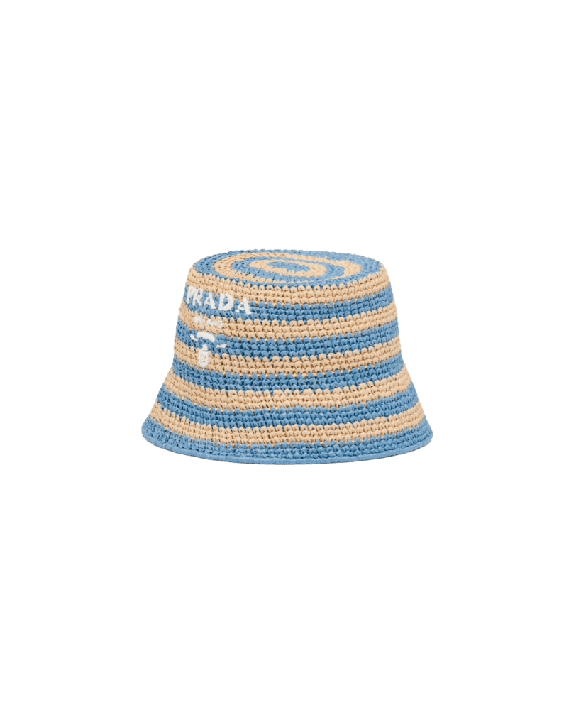 Prada raffia bucket hat in lily, $795, available at Neiman Marcus NorthPark and Prada.com