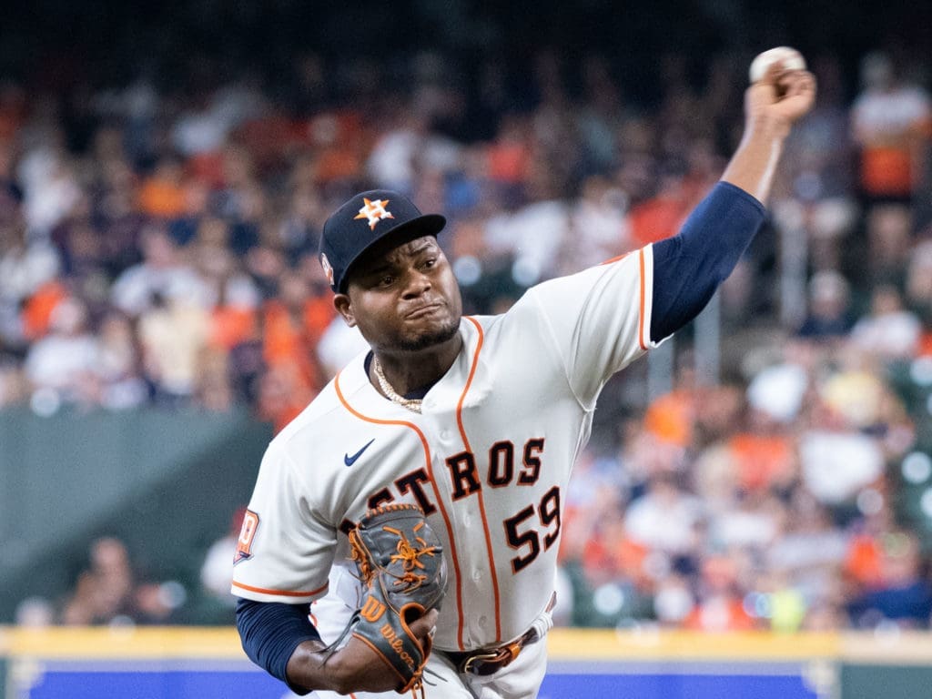 Framber Valdez works and pitches hard for the Houston Astros. (Photo by F. Carter Smith)