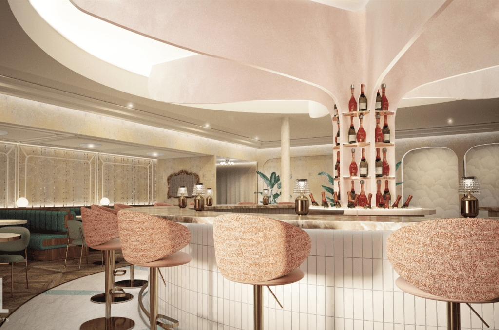 New champagne-driven bar concept, Coupes, is opening in the Shops at Highland Park this December. (Rendering courtesy of Coeval Studio)