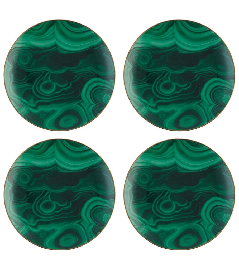 L'Objet Malachite canapé plates, set of four $180 (Courtesy MyTheresa)