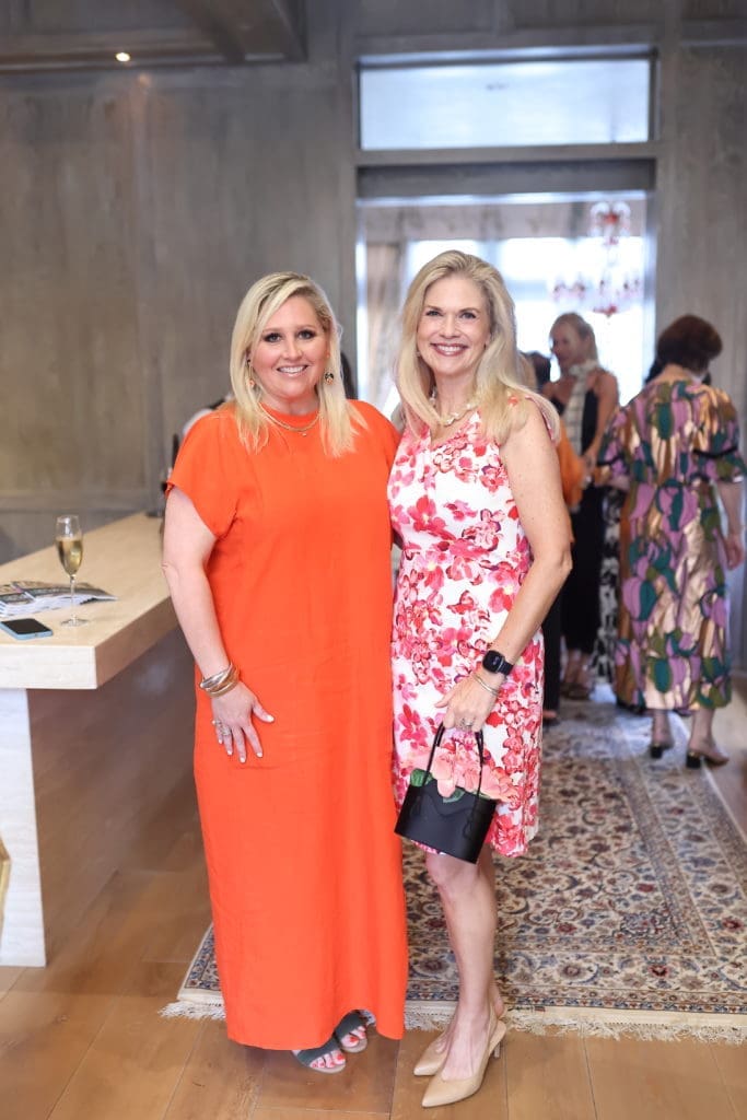 Meredith Chastang, Amy Pierce at the Amir Taghi/Valobra Master Jewelers/Teressa Foglia hats luncheon hosted by PaperCity. (Photo by Quy Tran)