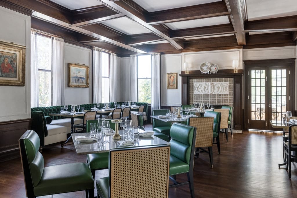 Inside the dining room of Tonight & Tomorrow, poised in the revamped La Colombe D'Or Hotel in the Montrose. (Photo by Rebecca Wright)