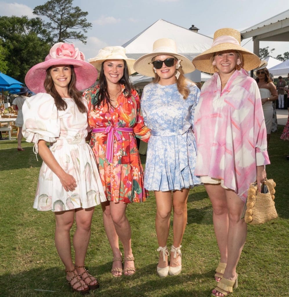 Jennifer Altman, Ashley Buescher, Elle Wiens, Audrey Selber at the Bo's Place 'Hats, Hearts & Horseshoes' benefit at Houston Polo Club. (Photo by Daniel Ortiz)