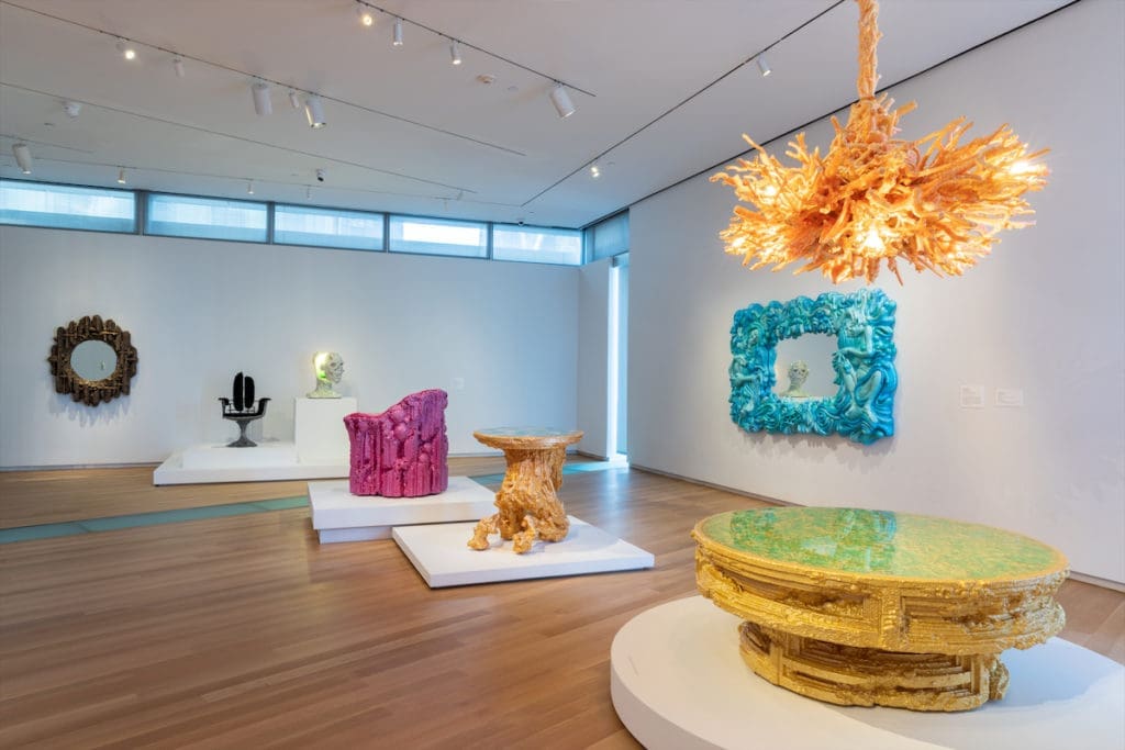 A retrospective of Chris Schanck’s works at MAD includes Mum, 2020, a chandelier he made in collaboration with his mother. (photo by Jenna Bascom) 