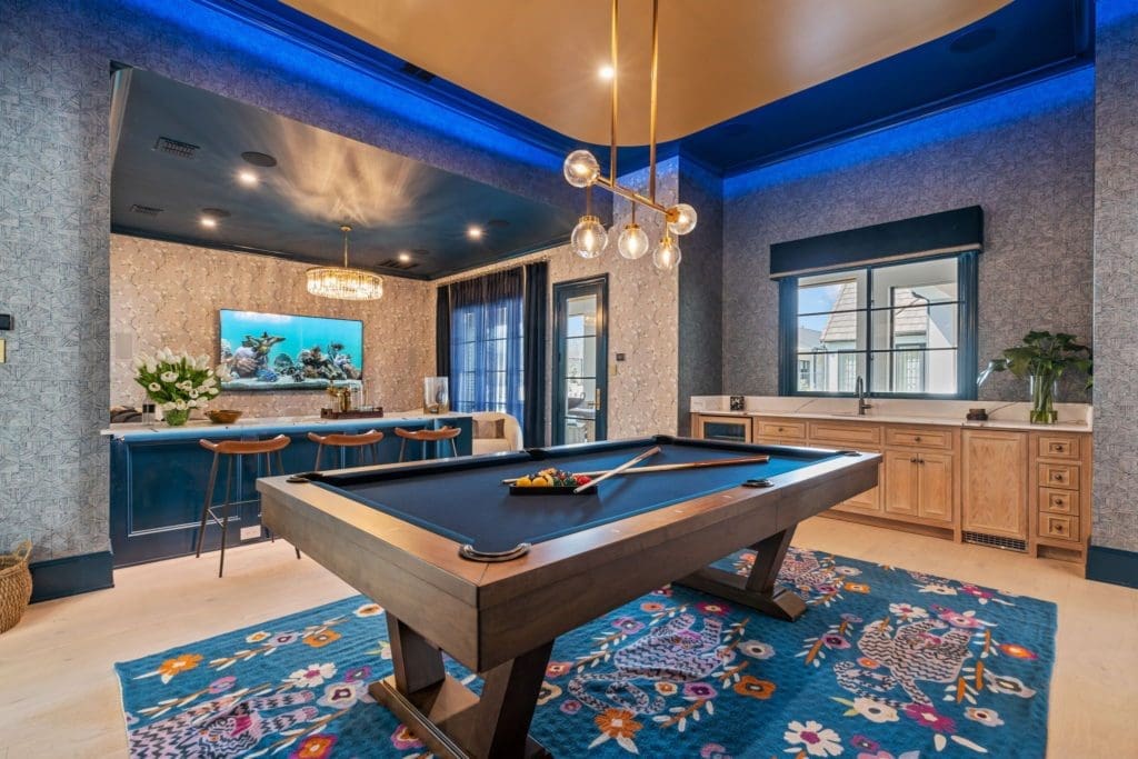 The billiards room is a flexible entertaining space.