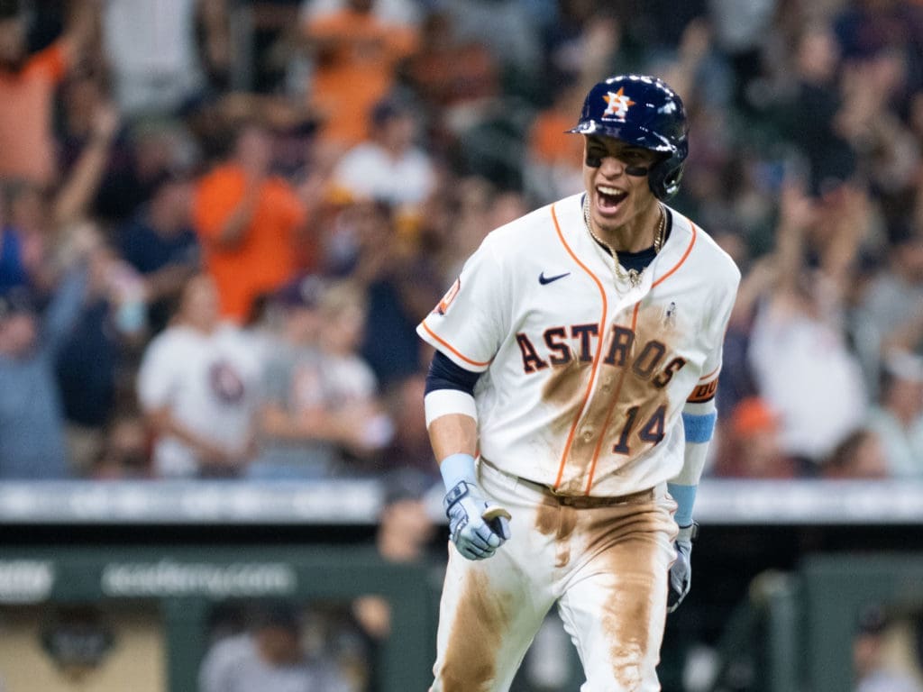  Mauricio Dubon certainly enjoys every big moment he gets with the Houston Astros. (Photo by F. Carter Smith)