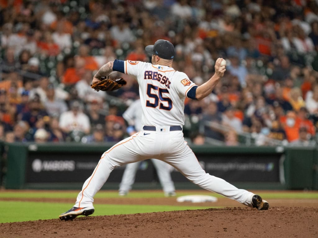 Astros closer Ryan Pressly relishes the pressure of the ninth inning. (Photo by F. Carter Smith)