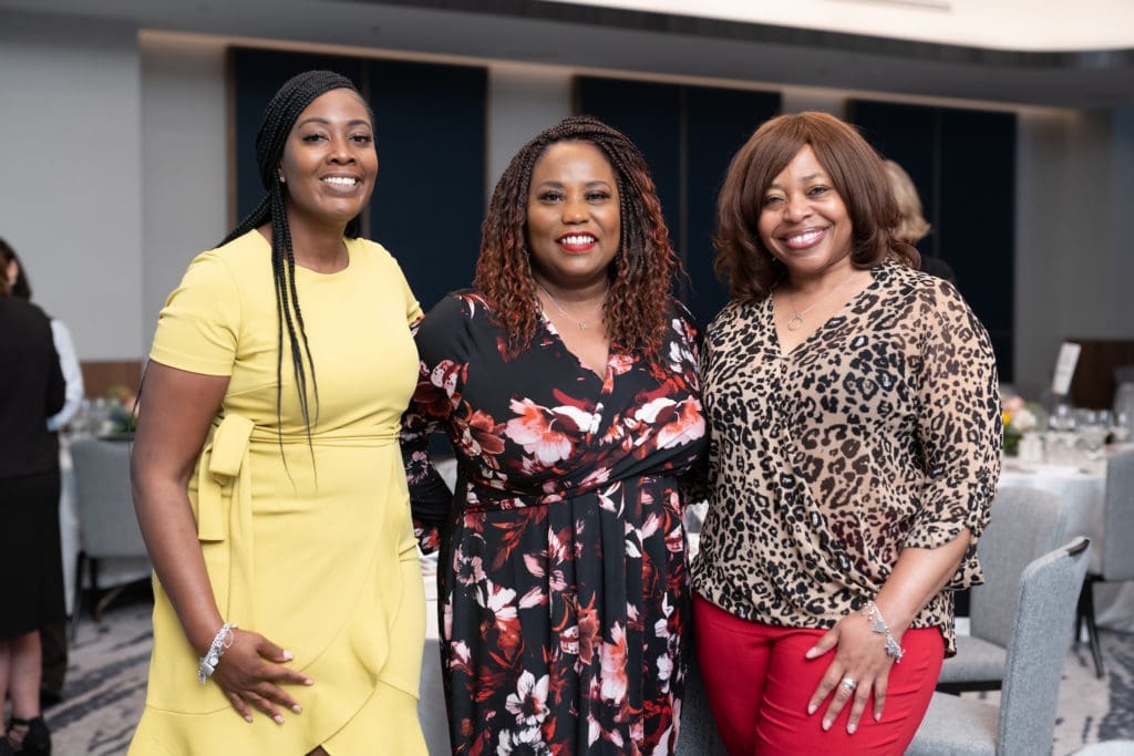 Jessica Adlam, Arlecia Williams, Janice Mayers at the Dress for Success Houston wine tasting at the Four Seasons Hotel. (Photo by Daniel Ortiz)