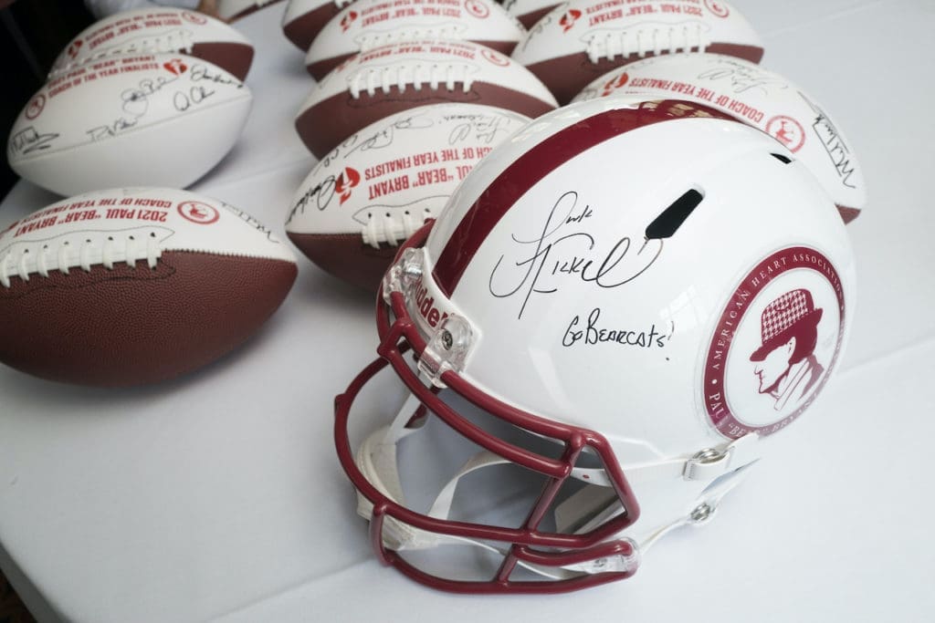 Luke Fickell's autographed 'Bear' Bryant helmet  presented at the Coach of the Year luncheon, sponsored by the American Heart Association  (Photo by Daniel Ortiz)