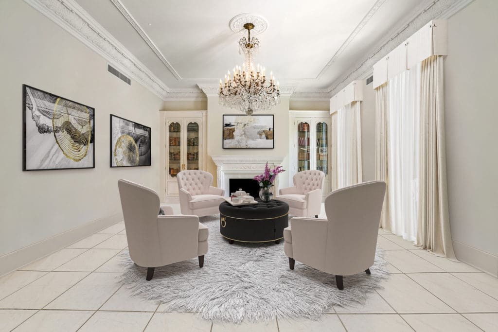 One of several rooms for entertaining at 3920 Inverness  (Photo by Turnkey Visuals LLC)
