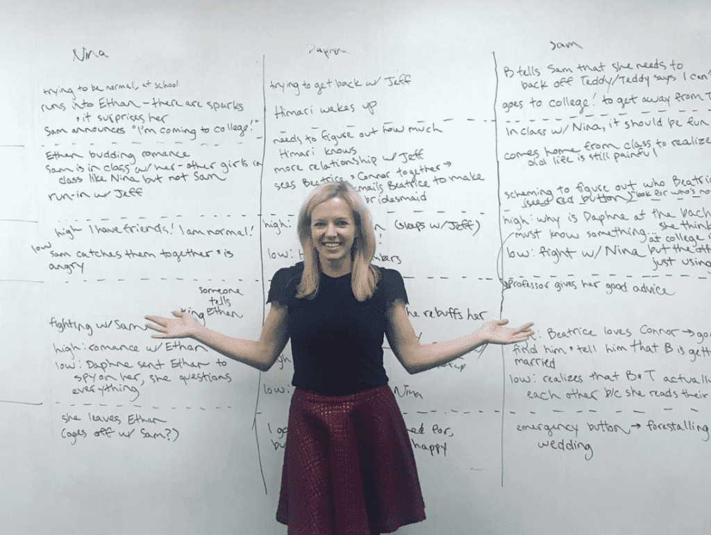 Katharine McGee with the story board in her home office where she plots out her best selling novels. (Instagram photo)