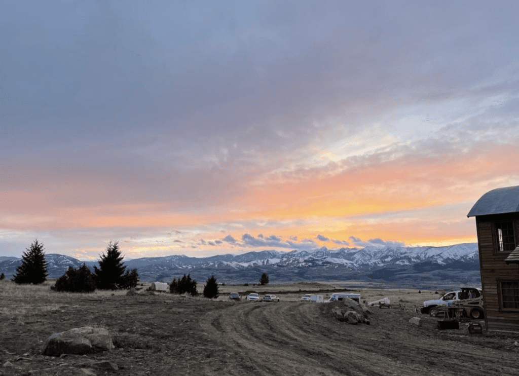 Sunset on the set of Murder at Yellowstone City in Montana. (Courtesy of @murderatyellowstonecity)