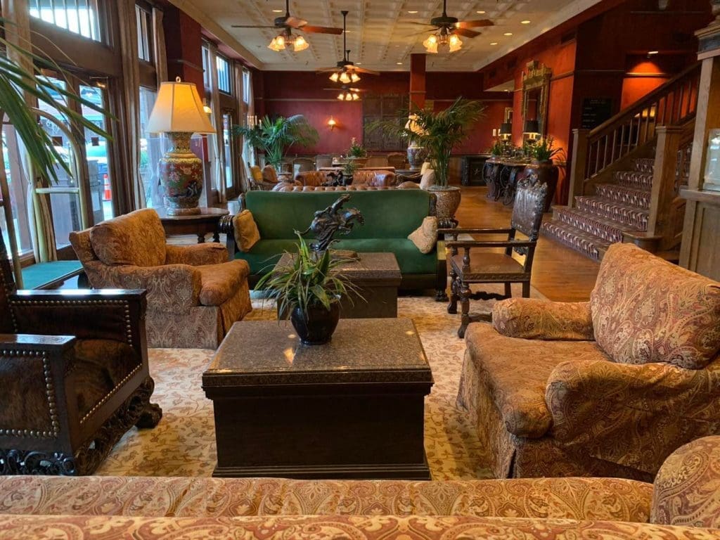 The current interior of the historic Stockyards Hotel.