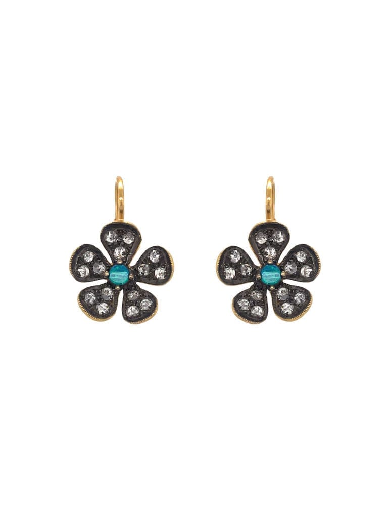 Cathy Waterman lack and White Diamond Petal and Opal Violet Yellow Gold Earrings.
