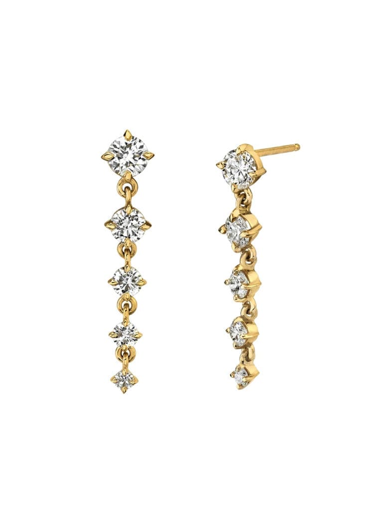 Lizzie Mandler Eclat Diamond 5 Drop Descending Yellow Gold Drop Earrings.