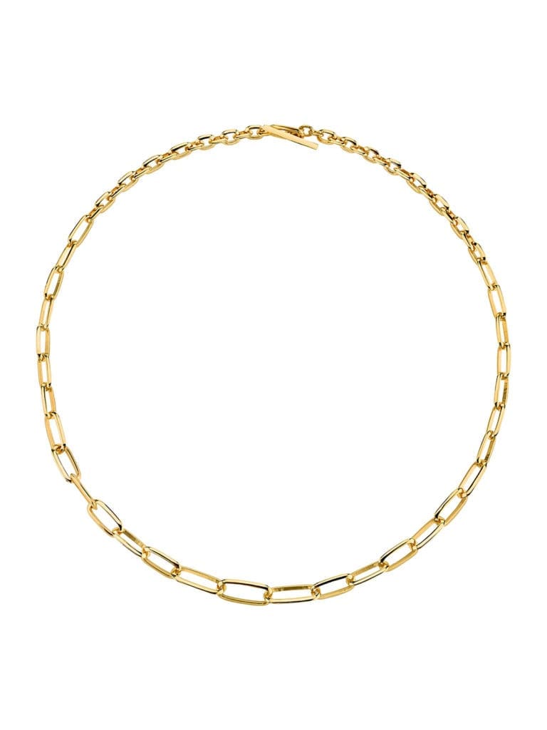 Lizzie Mandler Graduated Knife Edge Oval Link Chain Yellow Gold Necklace.