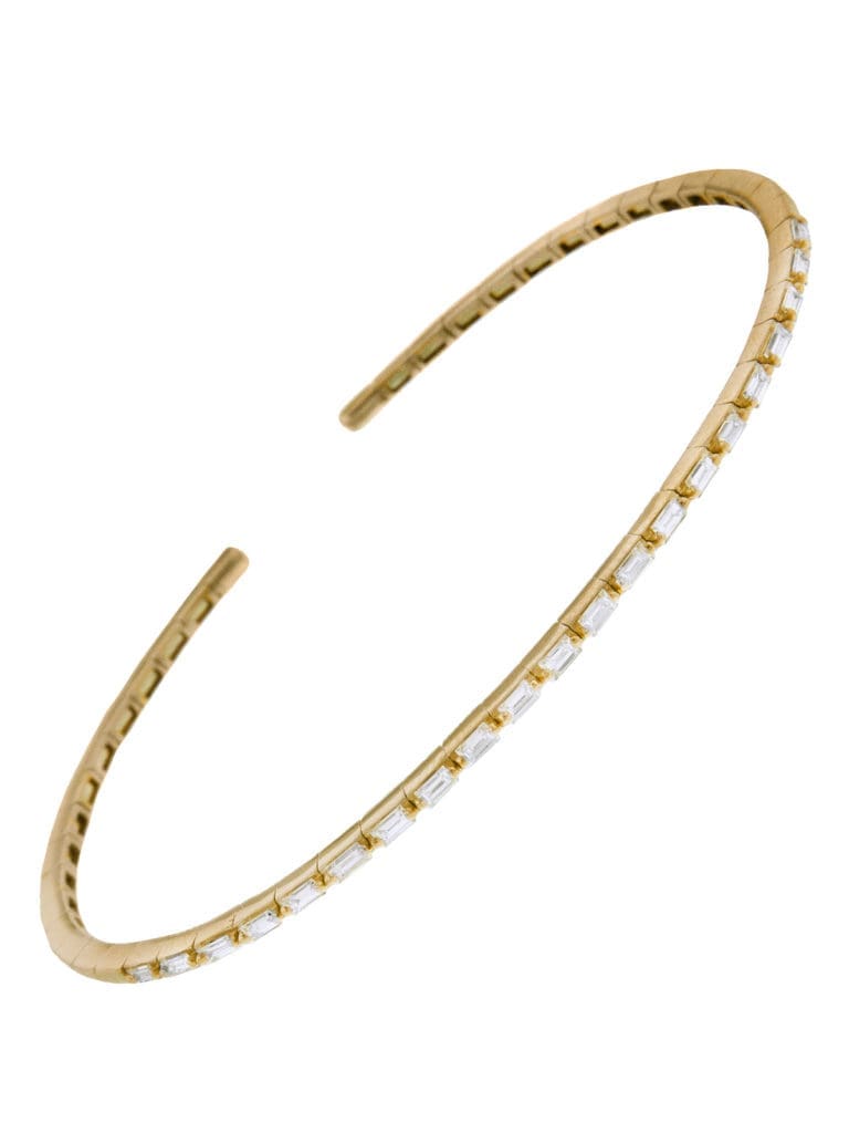 Suzanne Kalan Medium Flexible Thin Diamond Yellow Gold Bangle Bracelet.