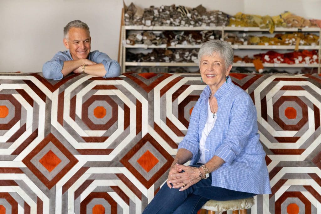 Kyle Bunting and his mother Peggy Bunting pictured with the pair's evocative Whirlwind pattern. 