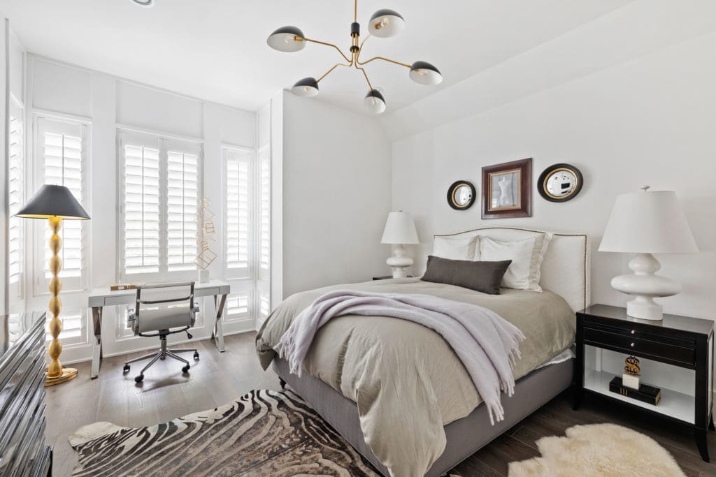 One of three guest bedrooms at 2028 Park Street, tucked between Houston's River Oaks and Montrose neighborhoods. (Photo by Josh Gremillion)