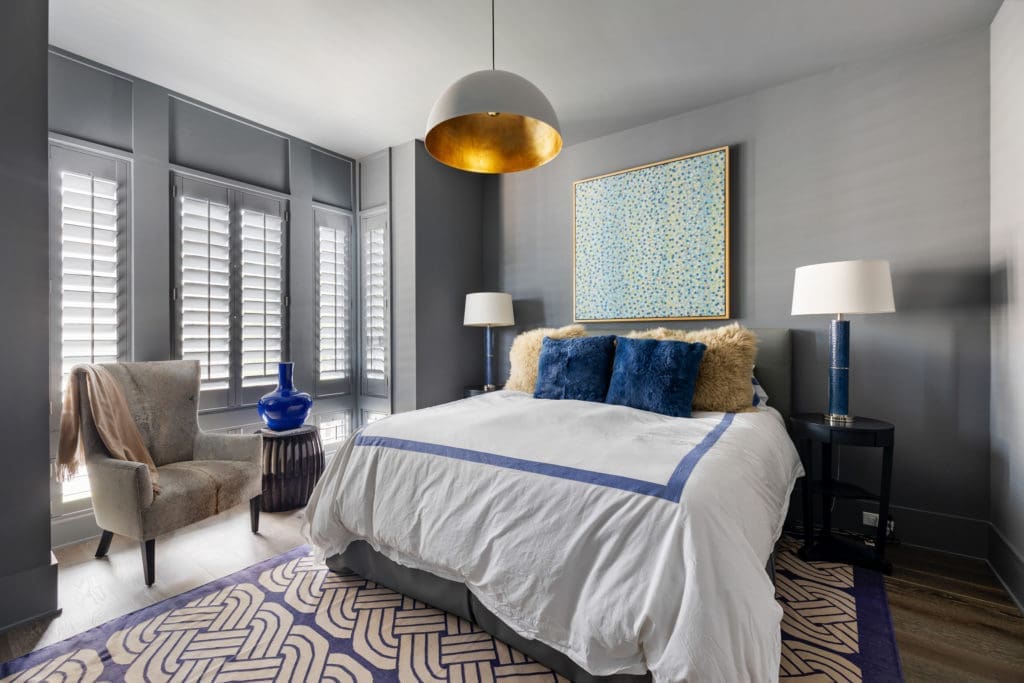 One of three guest bedrooms at 2028 Park Street, tucked between Houston's River Oaks and Montrose neighborhoods. (Photo by Josh Gremillion)