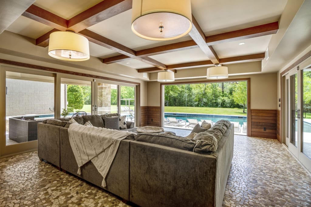 View to the pool 405 W. Spreading Oaks Avenue in Friendswood, the mansion originally designed for power house attorney Tony Buzbee.