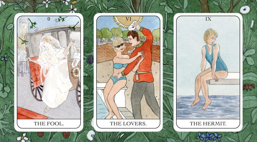 Reiland's Diana Tarot depicts scenes from Princess Diana's life. (Courtesy Jennifer May Reiland)
