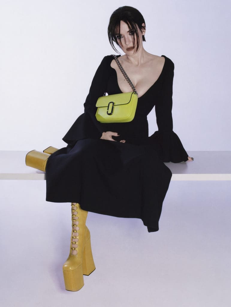 Winona Ryder is the face of Marc Jacobs’s campaign for its new J Marc shoulder bag soon to be found in the new Marc Jacobs boutique opening later this summer in the Houston Galleria. Love Jacobs' iconic Kiki boots.