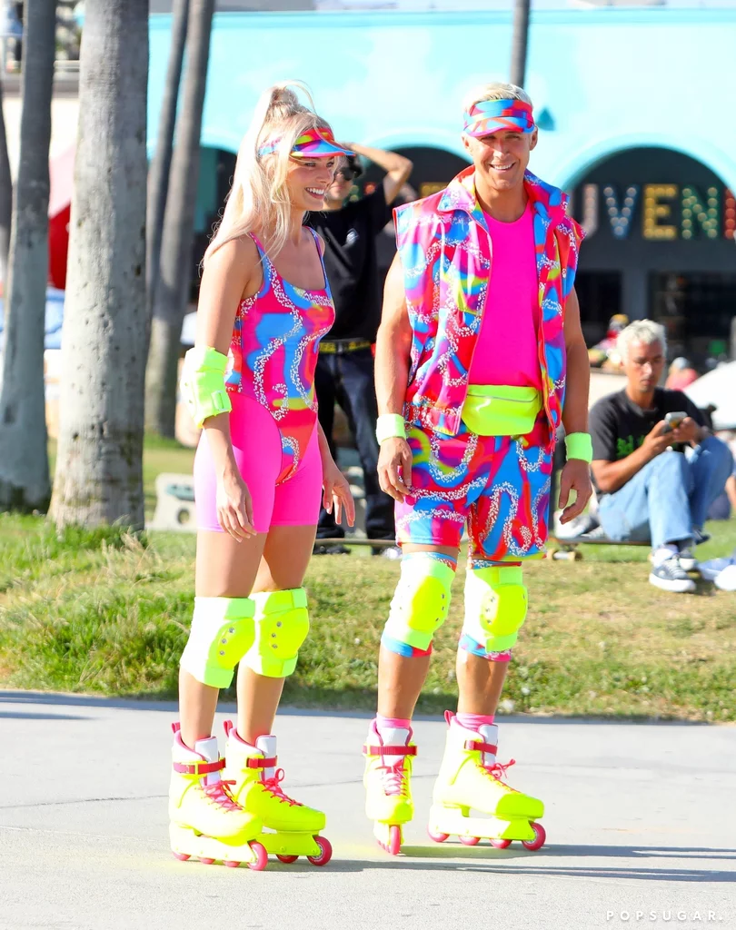 Margot Robbie and Ryan Gosling to star in live action Barbie Movie, in costume as Rollerblade Barbie and Ken. Photo by Backgrid.