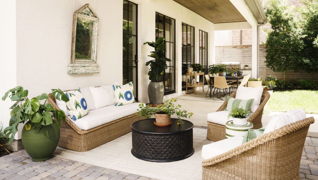 Outdoor entertaining via Aerin for Williams Sonoma Home and Made Goods furnishings. (Photo by Jack Thompson)