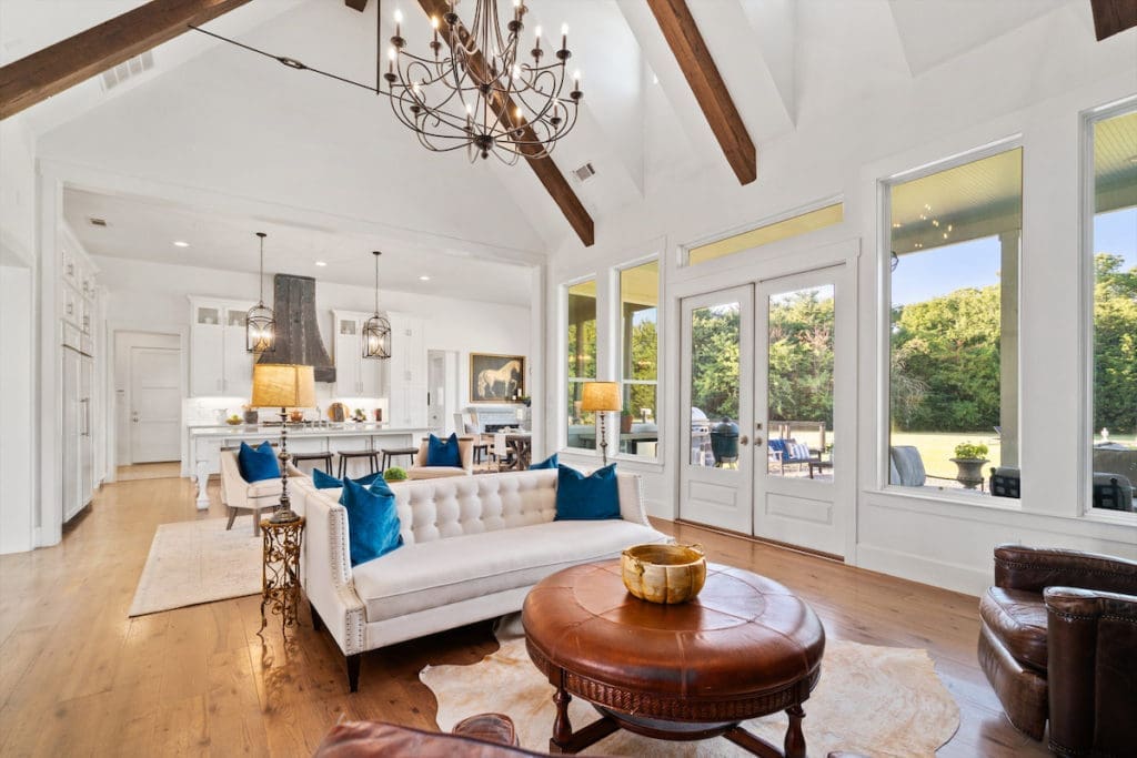 Built in 2018, the main house blends modern luxury and rural, rustic charm. (Photo by Sharp Frame Media for Douglas Elliman Realty)