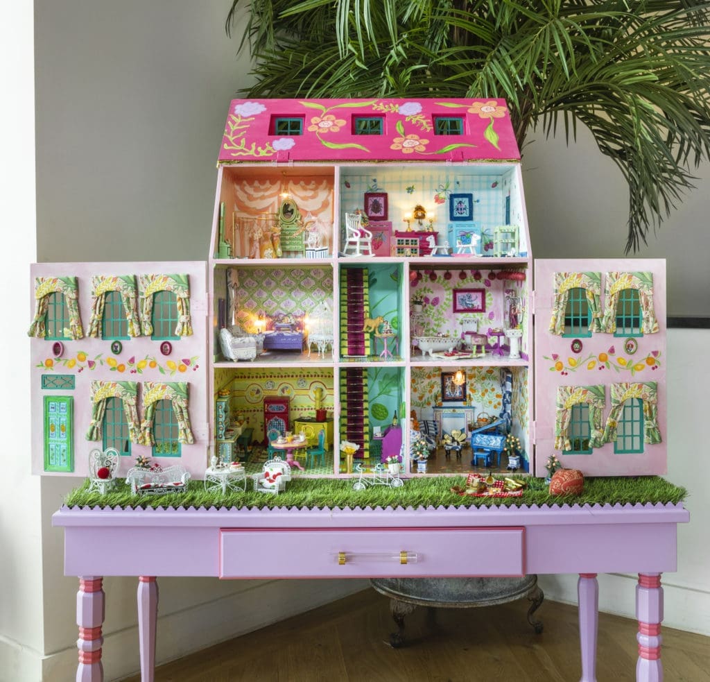Creative Tonic's Courtnay Elias and Houston artist Andrea Condara partnered on the design of their dollhouse for A Shelter for Cancer Families's gala auction. (Photo by Claudia Casbarian for Julie Soefer)