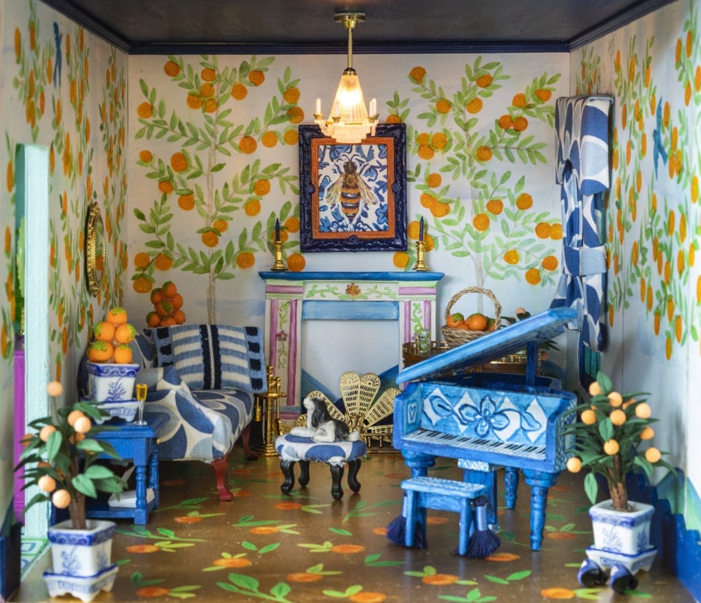 Interiors of Courtnay Elias' dollhouse created for A Shelter for Cancer Families gala auction are dreamy. (Photo by Claudia Casbarian for Julie Soefer)
